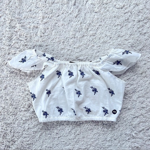 Off Shoulder Crop Top with Embroidery - Picture 1 of 6